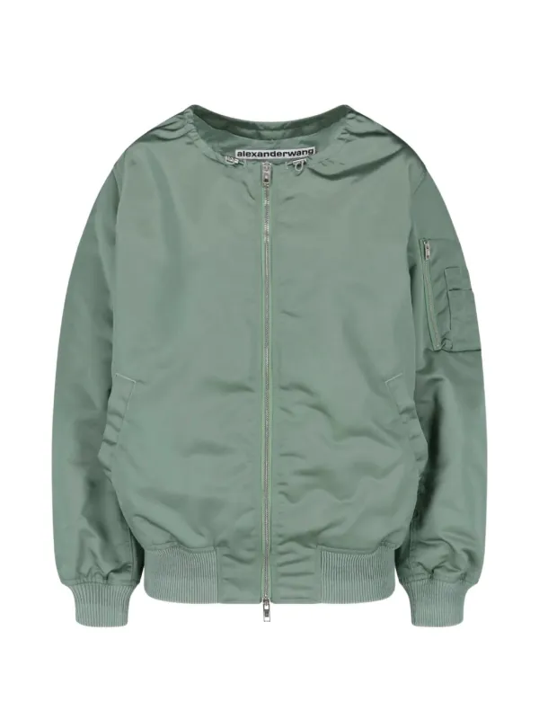 Alexander Wang Nylon Scoop Neck Bomber Jacket in Green
