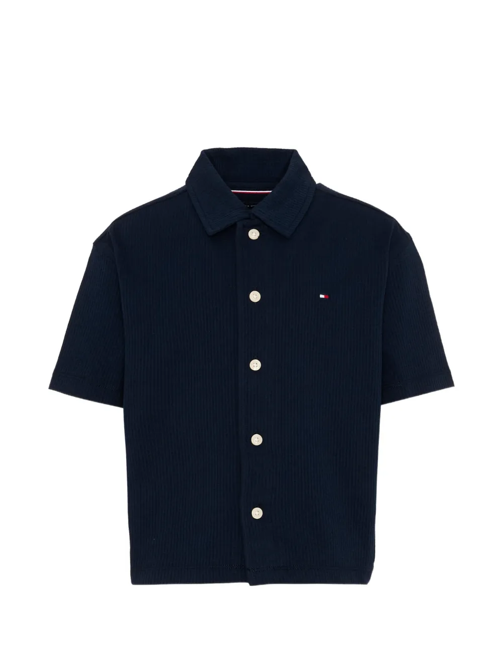 Tommy Hilfiger Junior logo-embroidered seersucker shirt - Blue