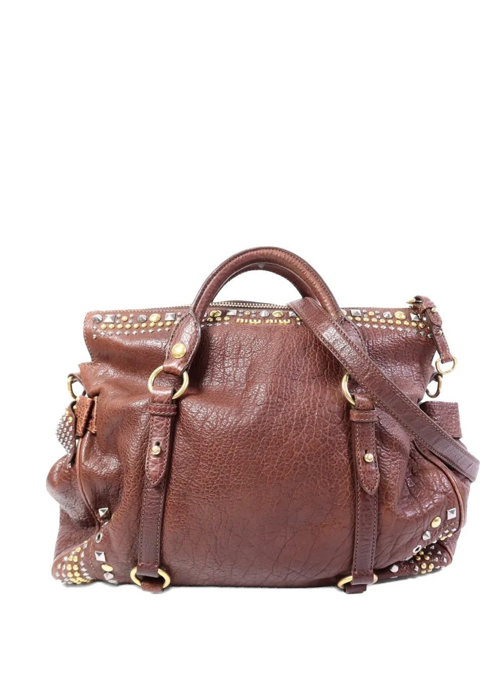 Miu Miu Pre-Owned studded leather tote bag - Marrone