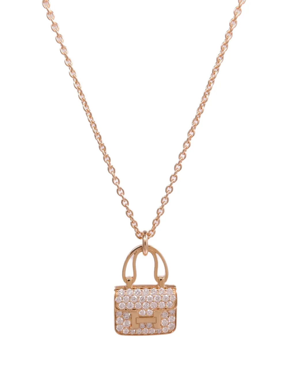Pre-owned Hermes Amulettes Constance Diamond Necklace In Pink