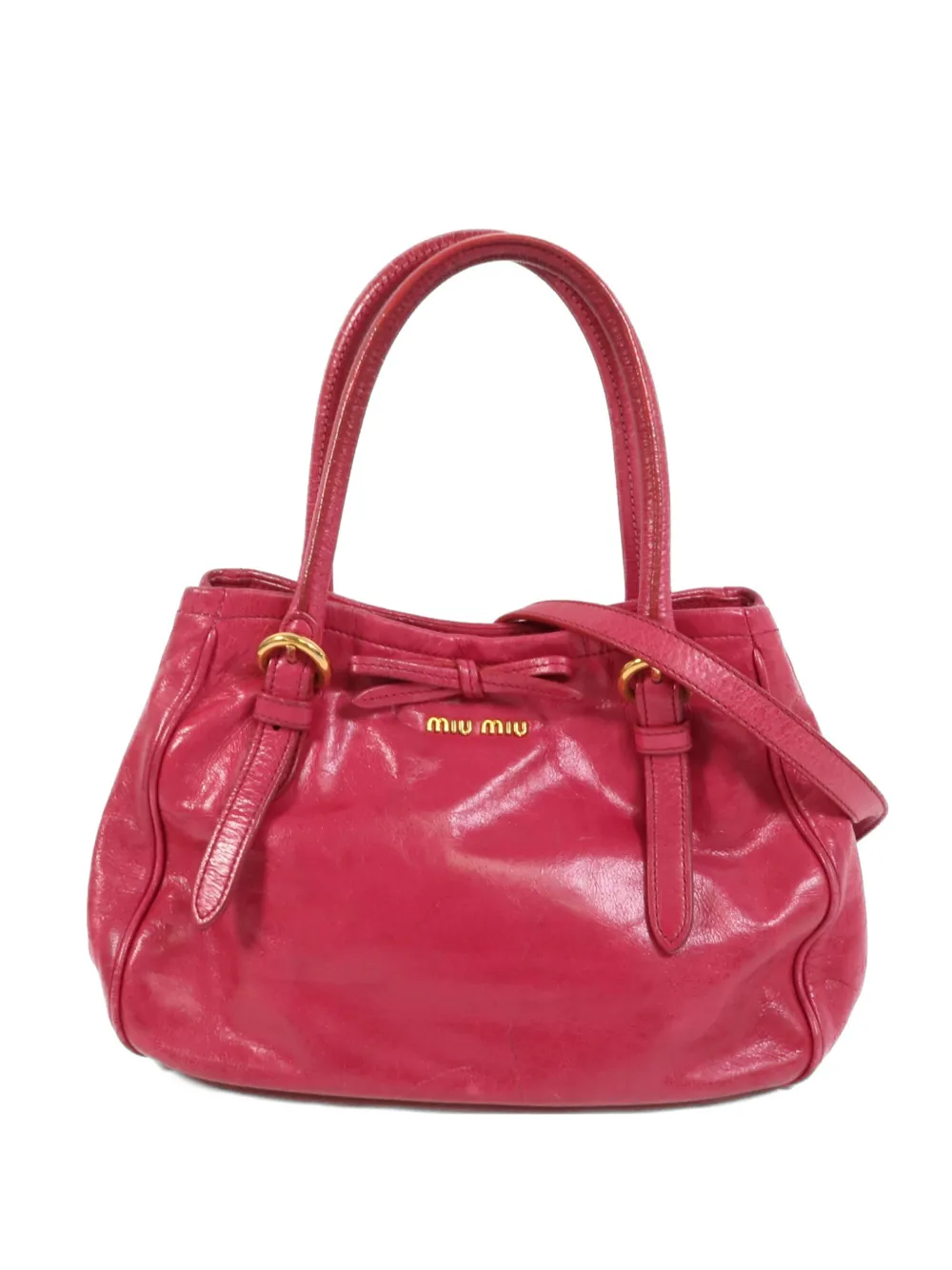 Pre-owned Miu Miu Bow-detail Leather Tote Bag In Pink