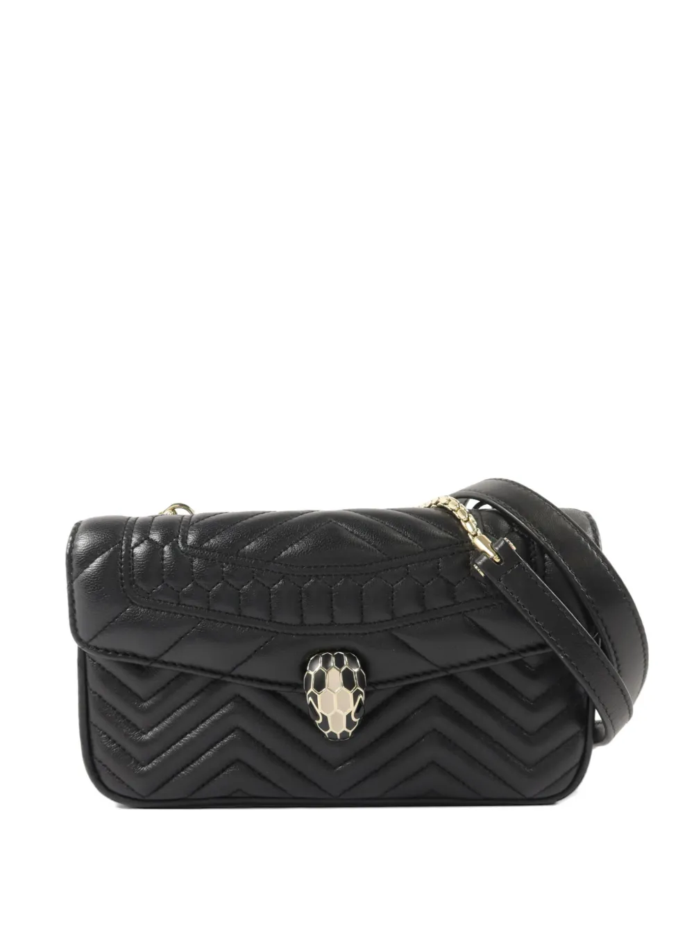 Bvlgari Pre-Owned Serpenti Forever chain-strap chevron-quilted calfskin crossbody bag - Nero