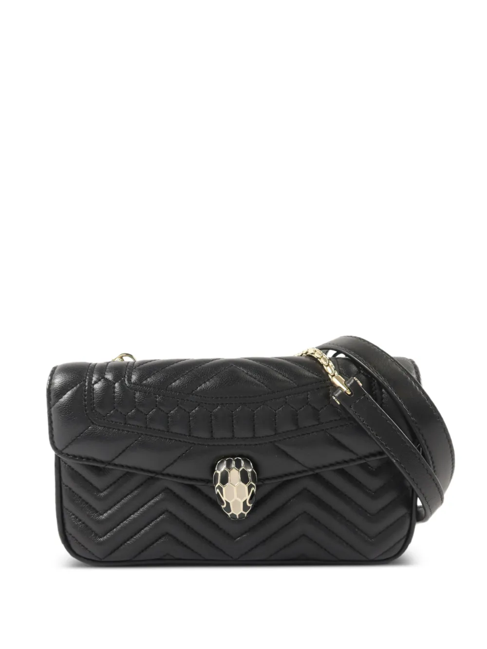 Bvlgari Pre-Owned Serpenti Forever chain-strap chevron-quilted calfskin crossbody bag - Nero