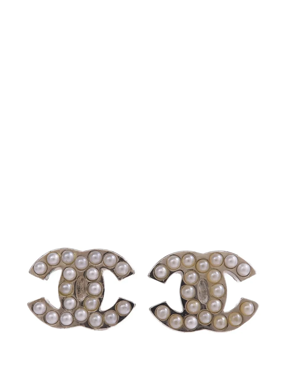 Pre-owned Chanel Cc Faux-pearl Earrings In Silver