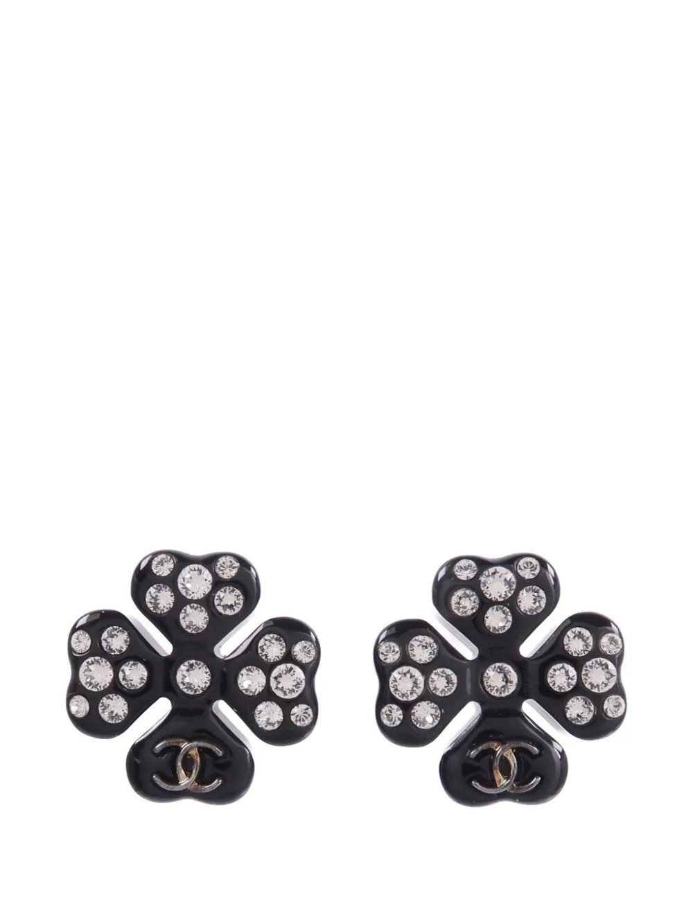 Pre-owned Chanel Cc Clover-shaped Earrings In Black