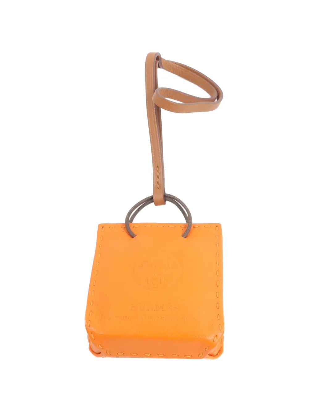 Pre-owned Hermes Sac Leather Bag Charm In Orange