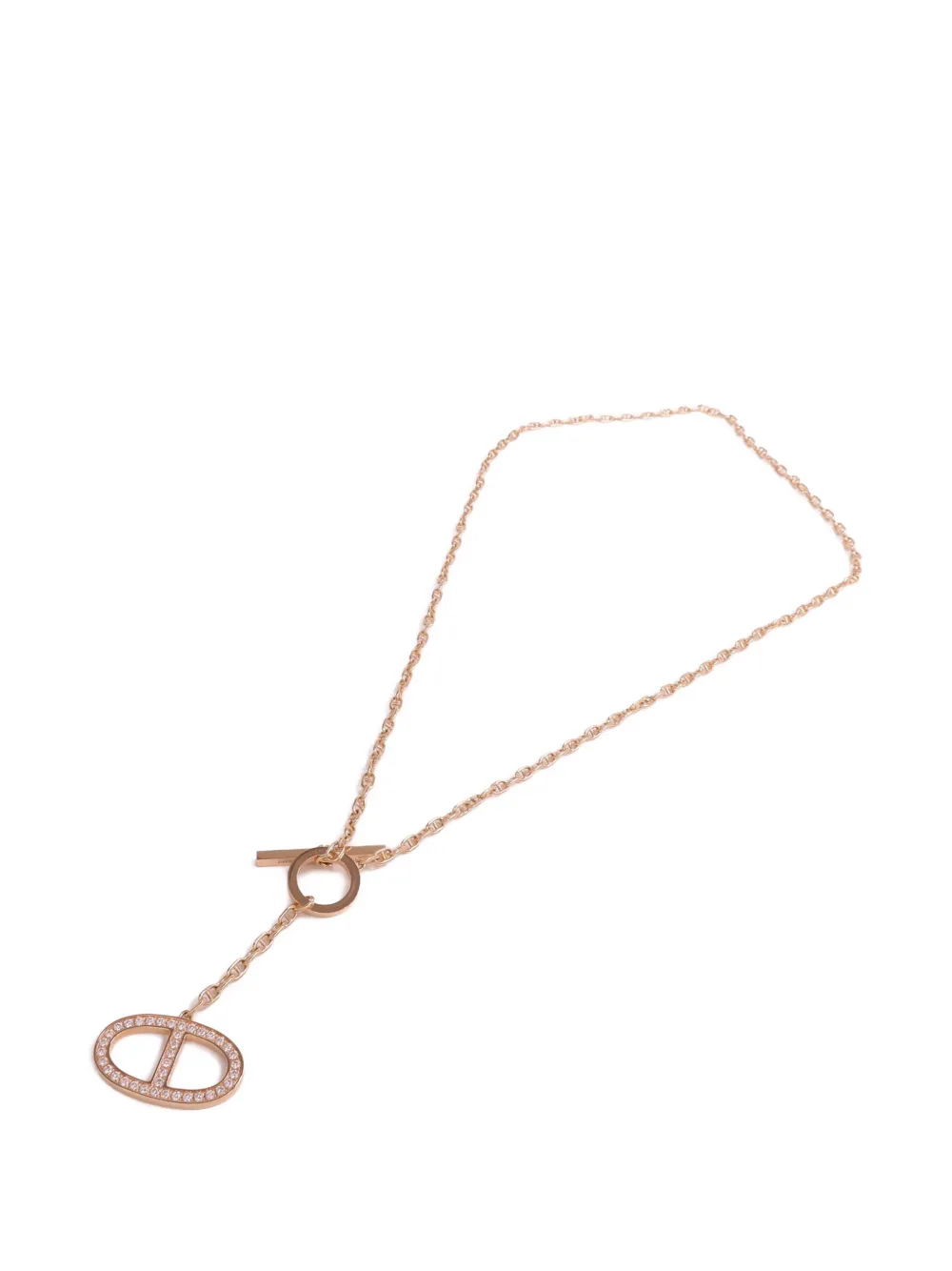 Pre-owned Hermes Chaine D'ancre Contour Diamond Necklace In Pink