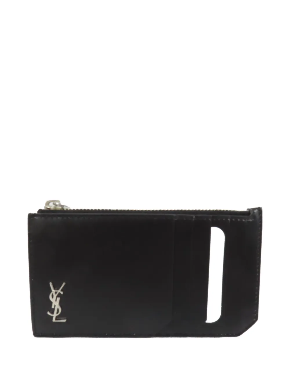 Pre-owned Saint Laurent Ysl Logo Leather Card Case In Black