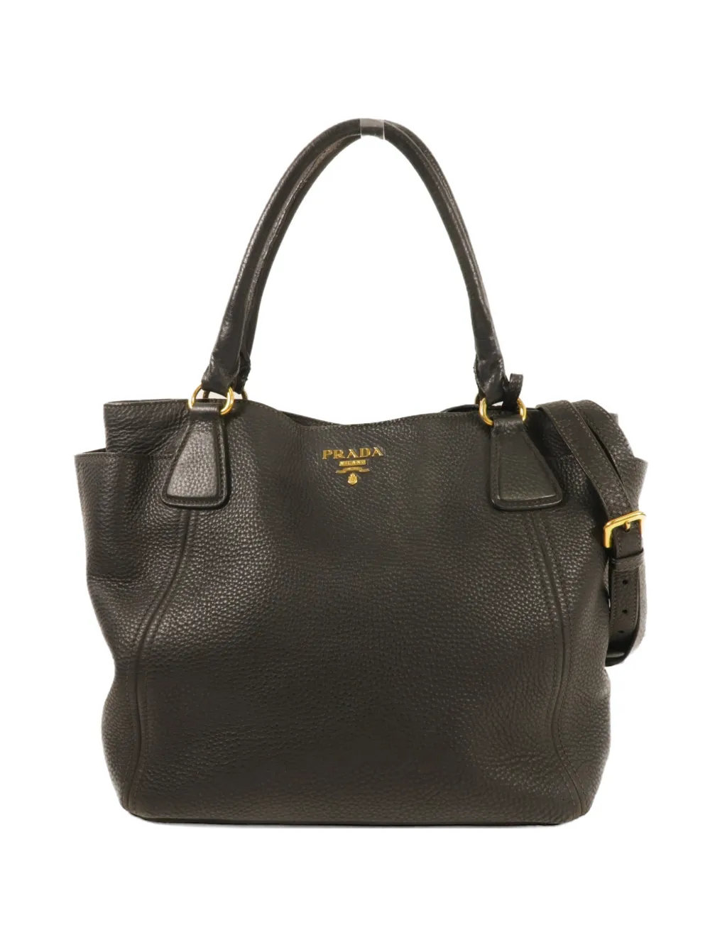 Pre-owned Prada Side-pocket Leather Tote Bag In Black