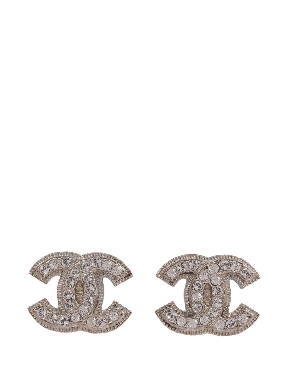 Pre-owned Chanel Cc Crystal-embellished Earrings In Silver