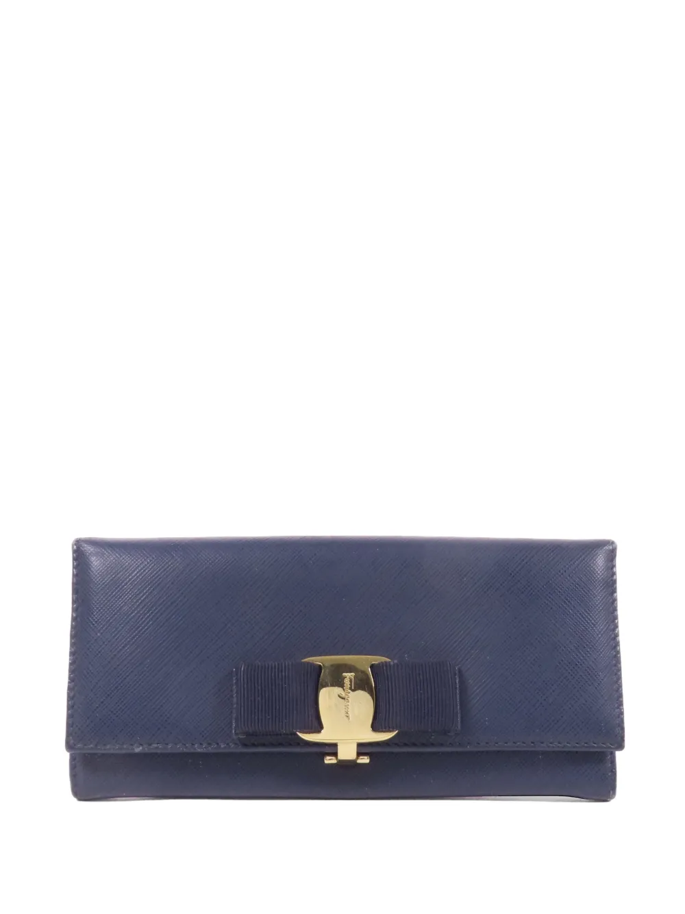 Pre-owned Ferragamo Vara Bow Wallet In Blue