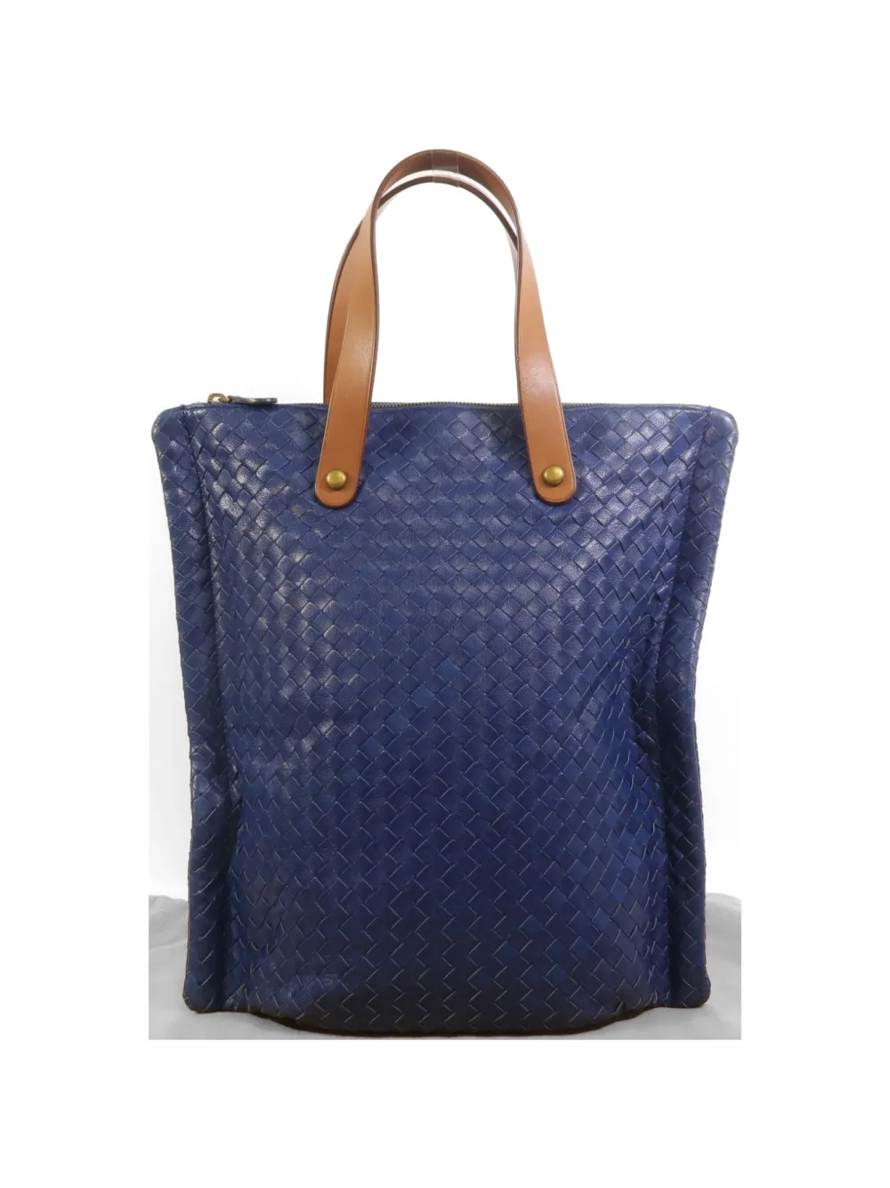 Pre-owned Bottega Veneta Top-handles Woven Calfskin Tote Bag In Blue