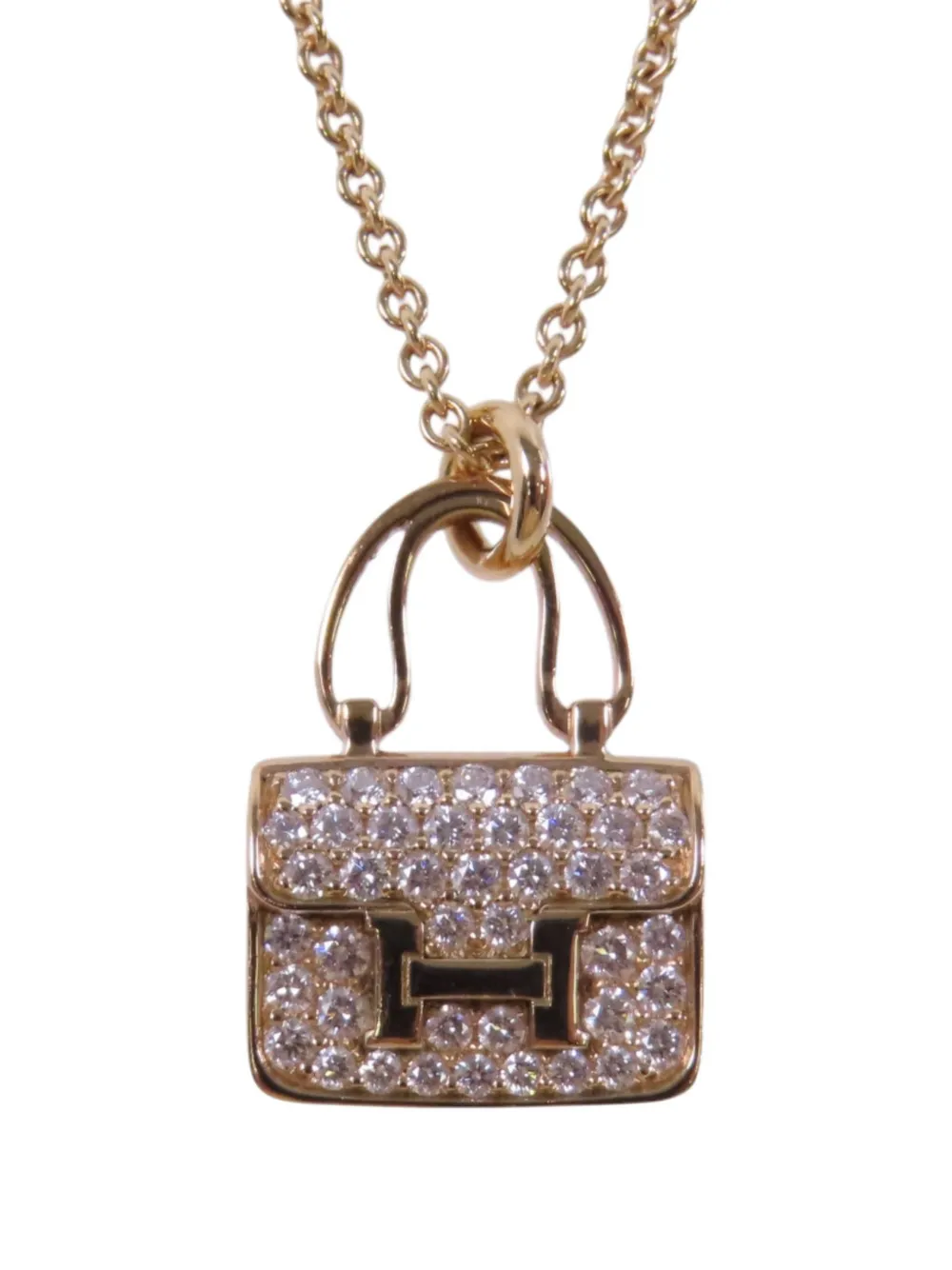 Pre-owned Hermes Amulettes Constance Diamond Necklace In Pink