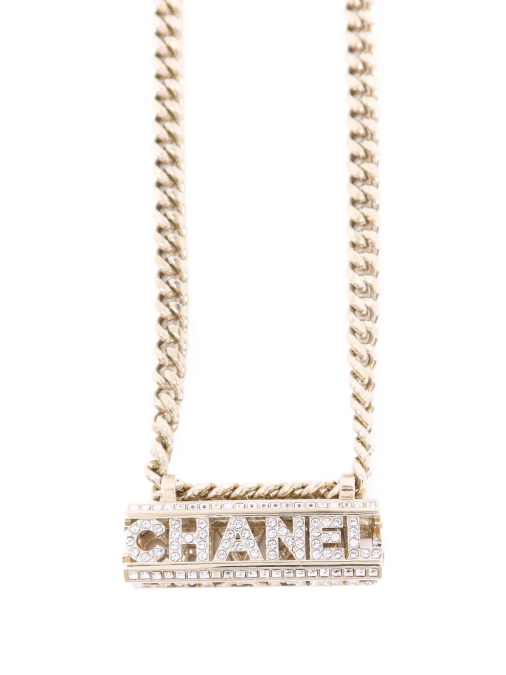 CHANEL Pre-Owned crystal logo necklace - Gold