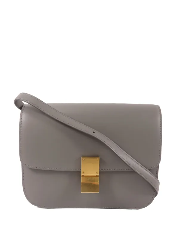 Celine Pre-owned Classic Box Leather Shoulder Bag in Grey