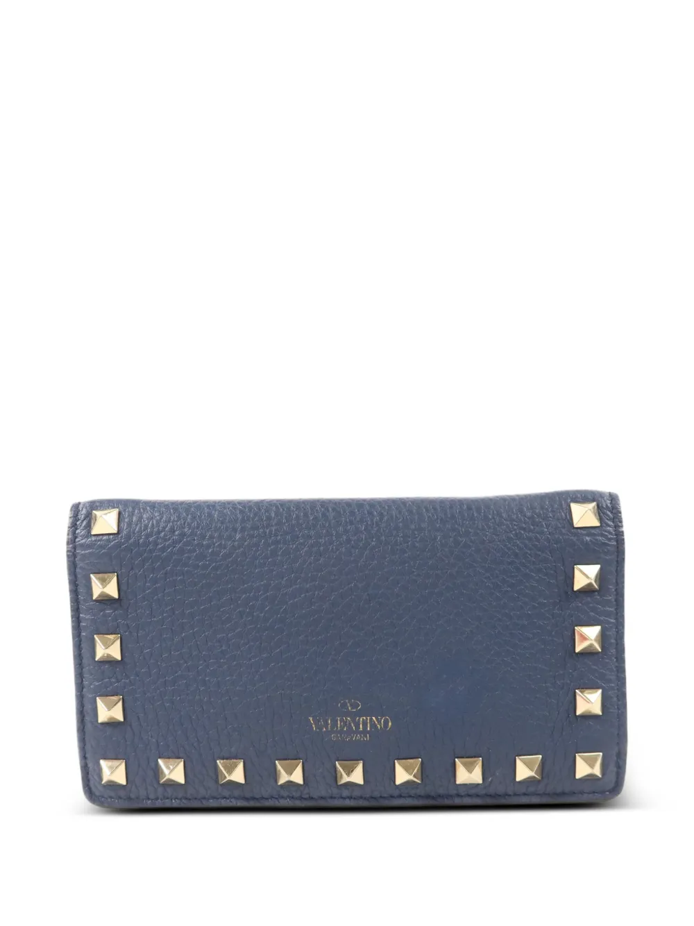 Pre-owned Valentino Garavani Rockstud Leather Wallet In Blue