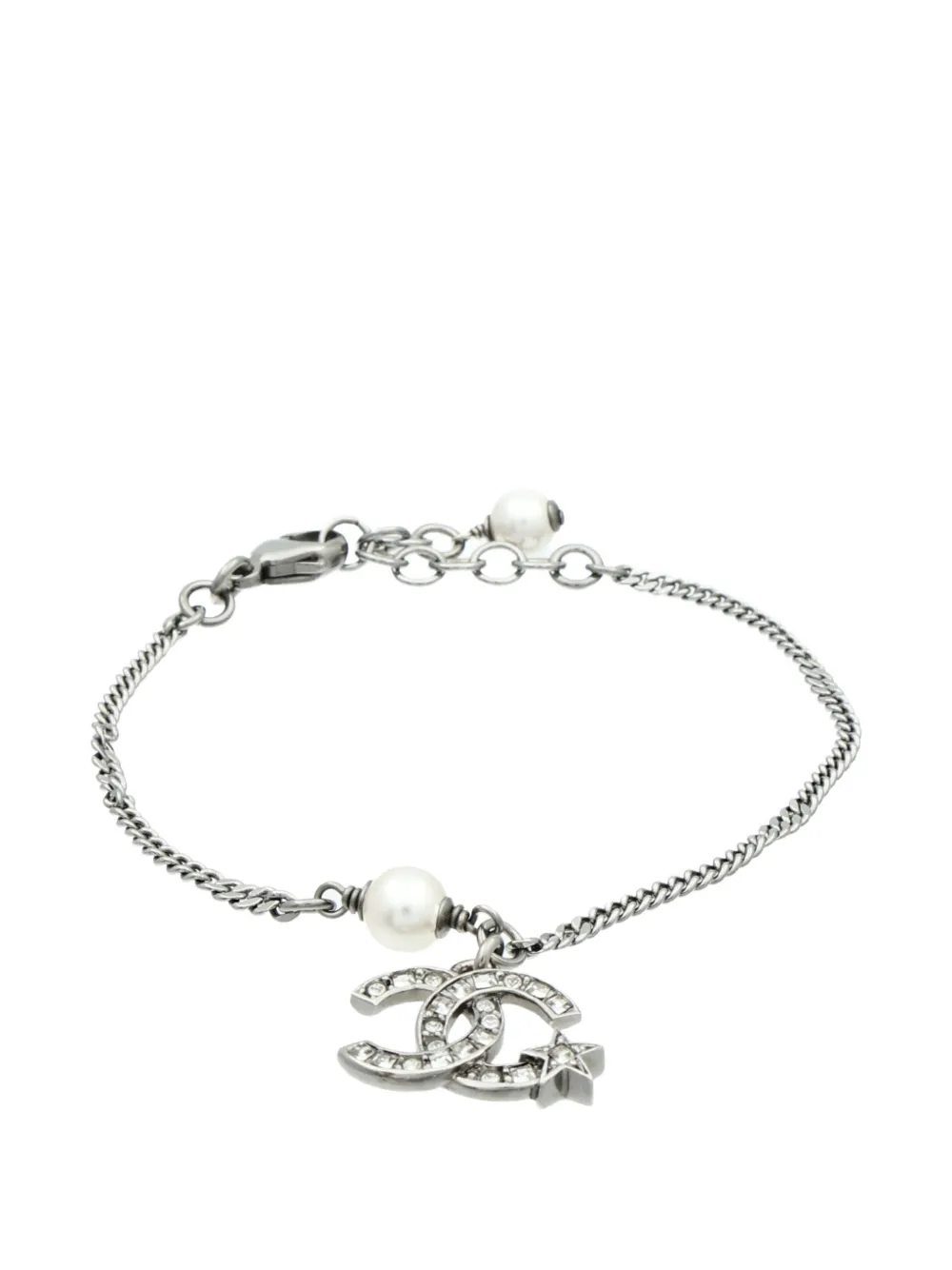 Pre-owned Chanel Cc Star Pearl Bracelet In Silver