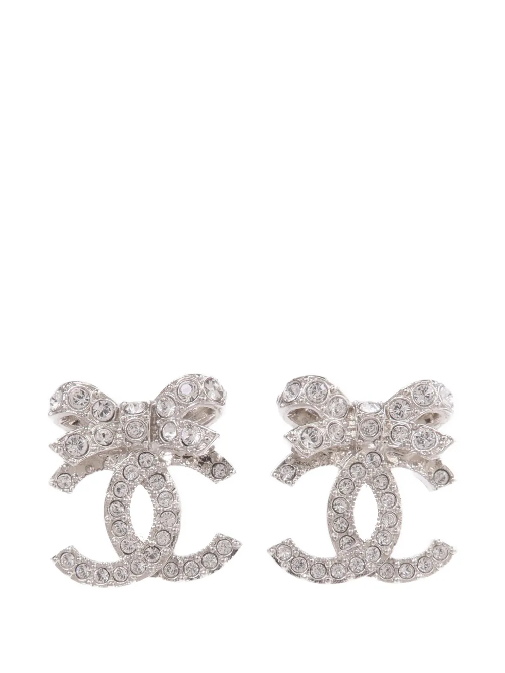 Pre-owned Chanel Bow-design Earrings In Silver