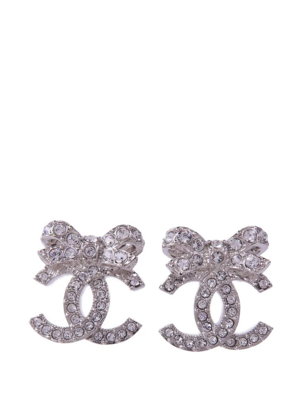 Pre-owned Chanel Bow-detail Earrings In Silver