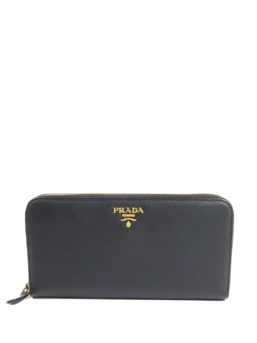 Pre-owned Prada Saffiano-leather Long Wallet In Black
