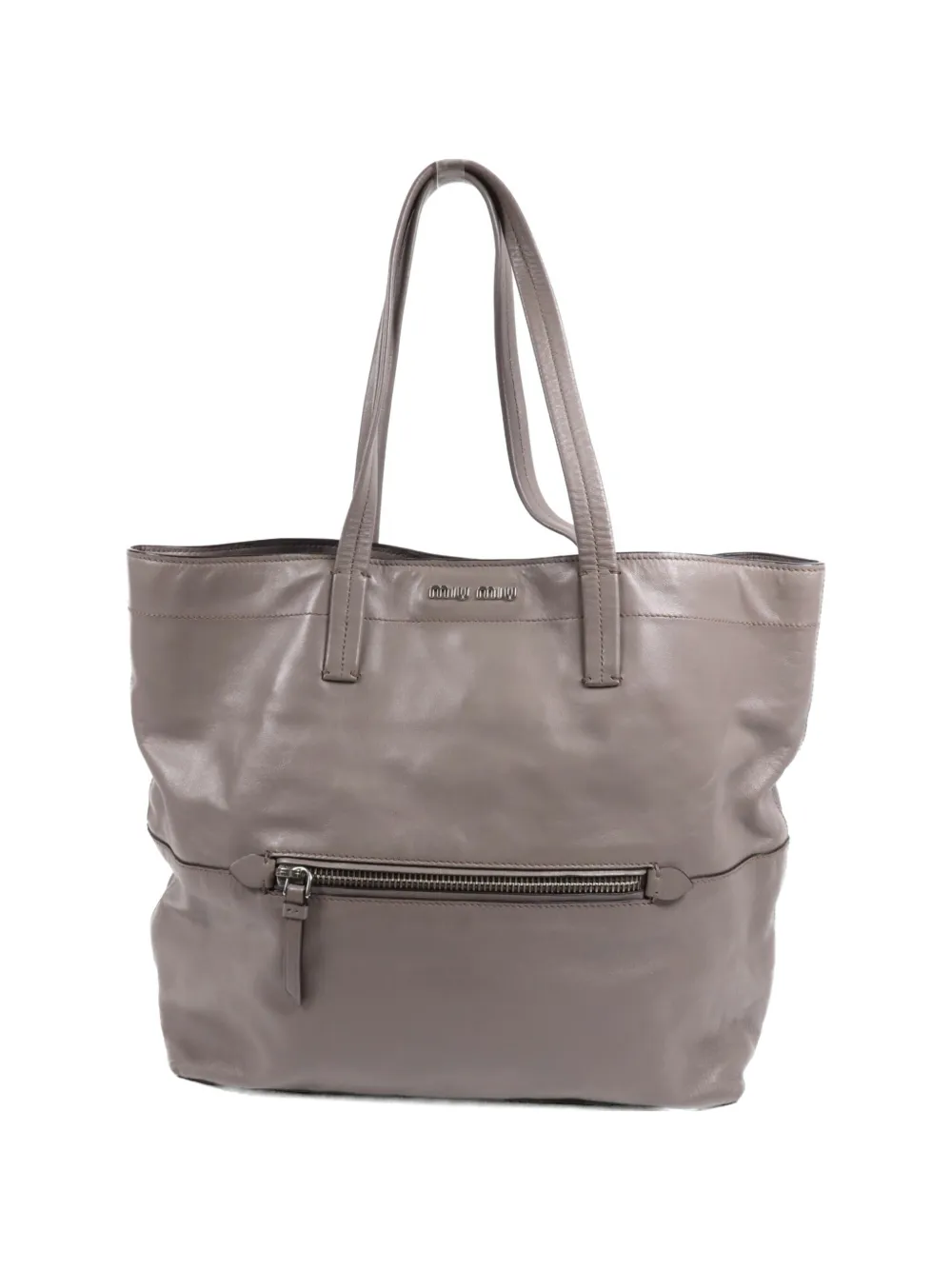 Miu Miu Pre-Owned logo-plaque leather tote bag - Grigio
