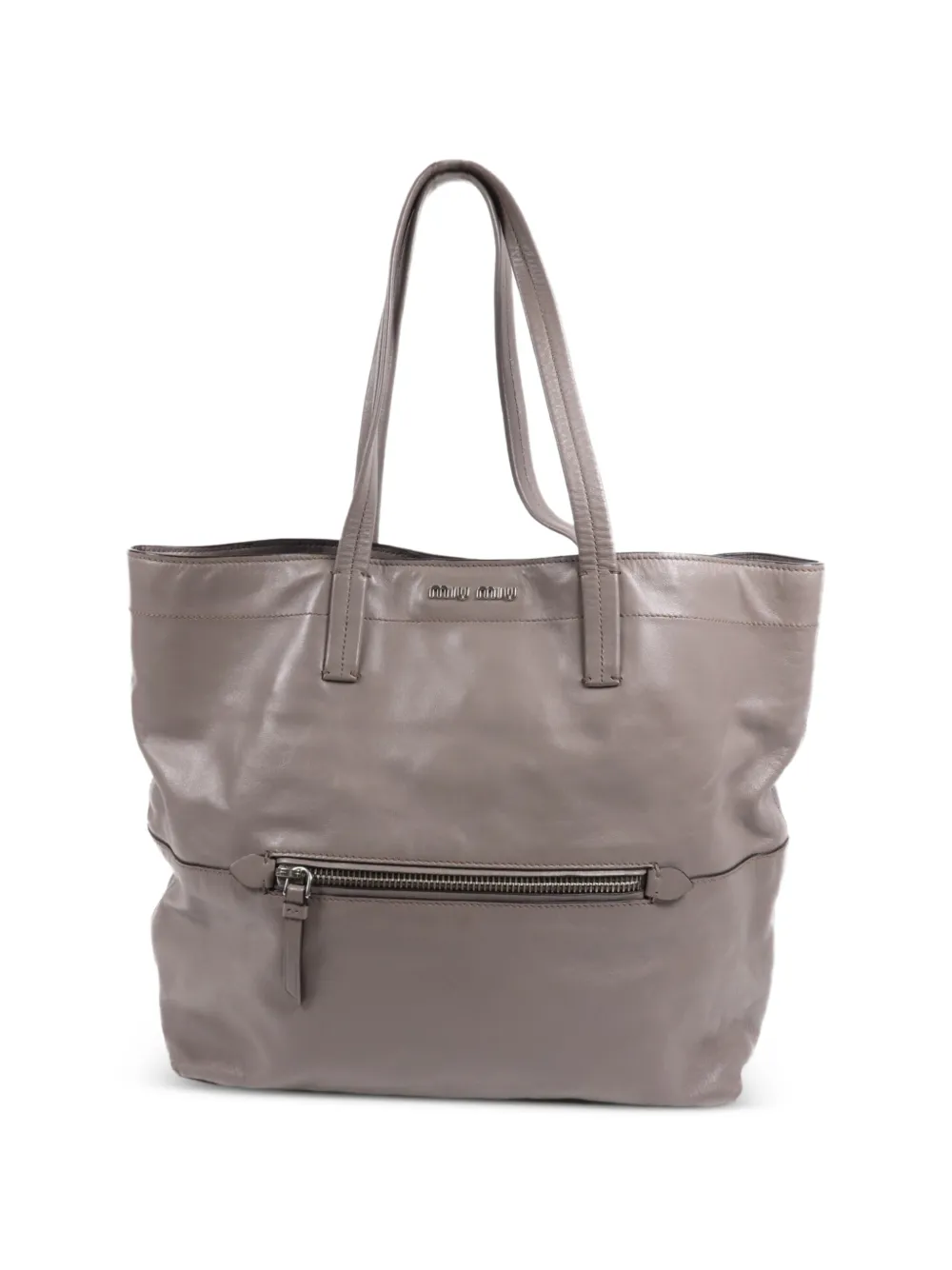 Miu Miu Pre-Owned logo-plaque leather tote bag - Grigio