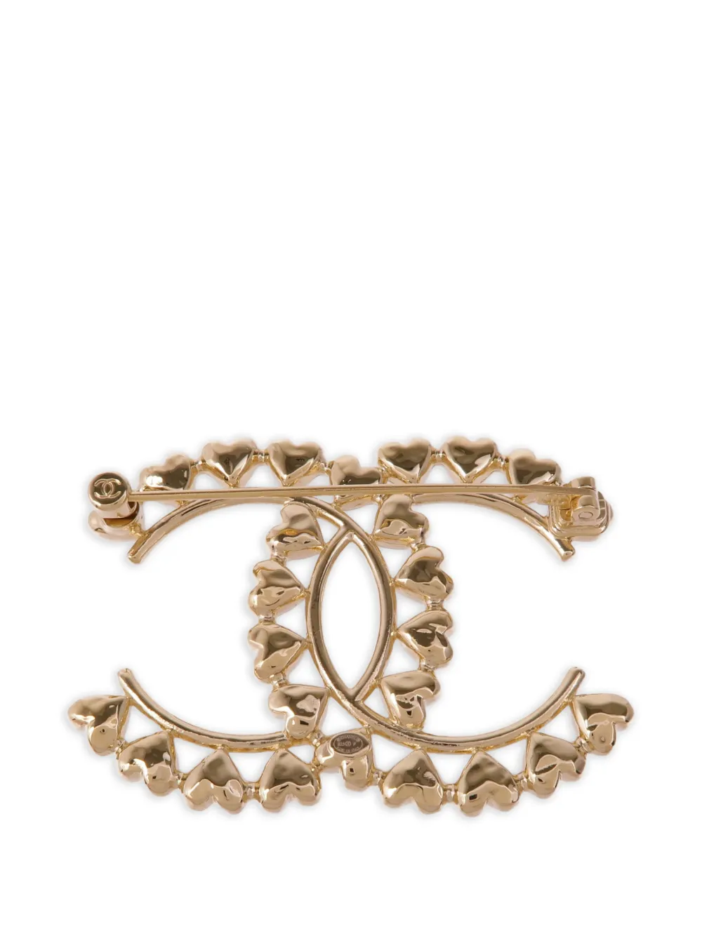 CHANEL Pre-Owned CC heart-detail brooch - Oro