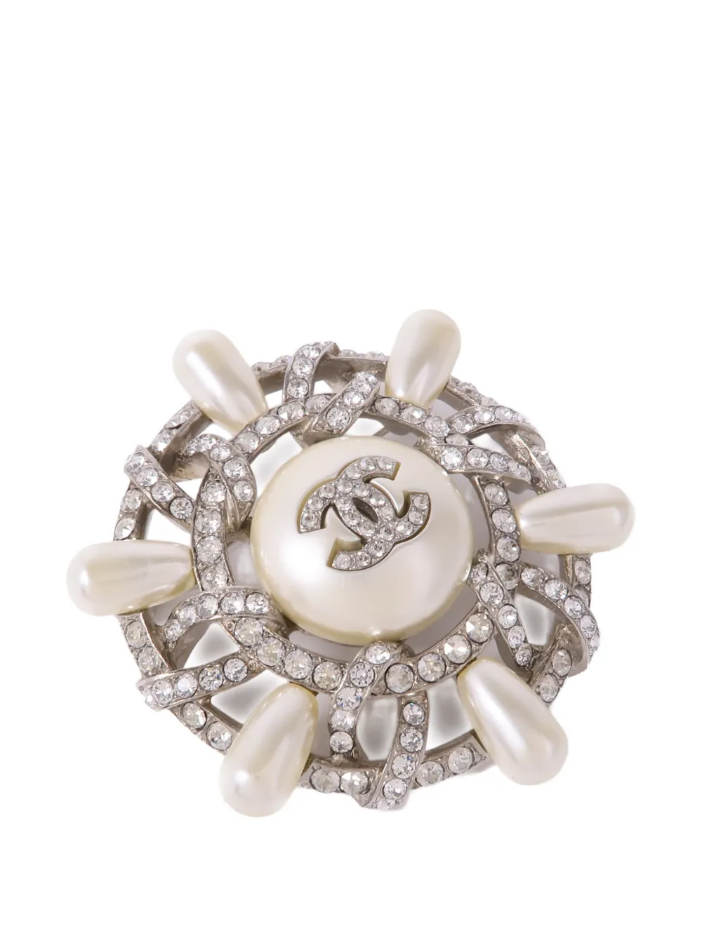 CHANEL Pre-Owned CC faux-pearl brooch - Silber