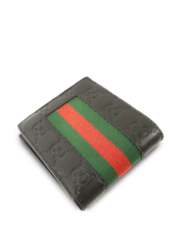 GUCCI 二つ折り財布 ブラック ウェブストライプ Gucci Pre-Owned GG シグネチャー ウェブ ストライプ 二つ折り財布