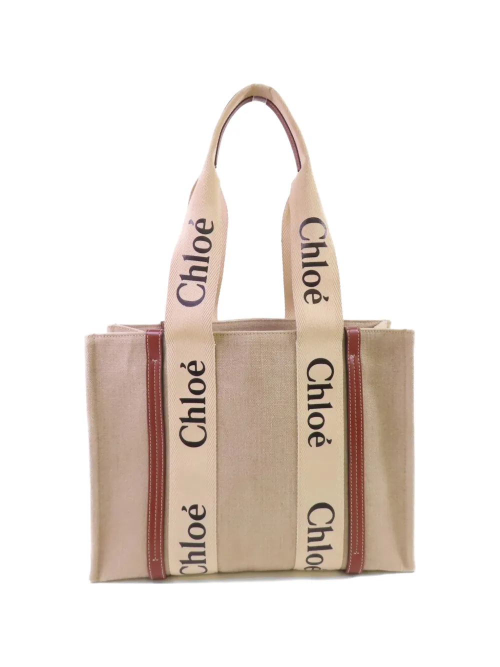 Pre-owned Chloé Woody Canvas Tote Bag In Neutral