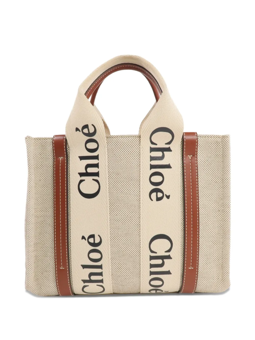 Chloé Pre-Owned small Woody logo-print tote bag - Toni neutri