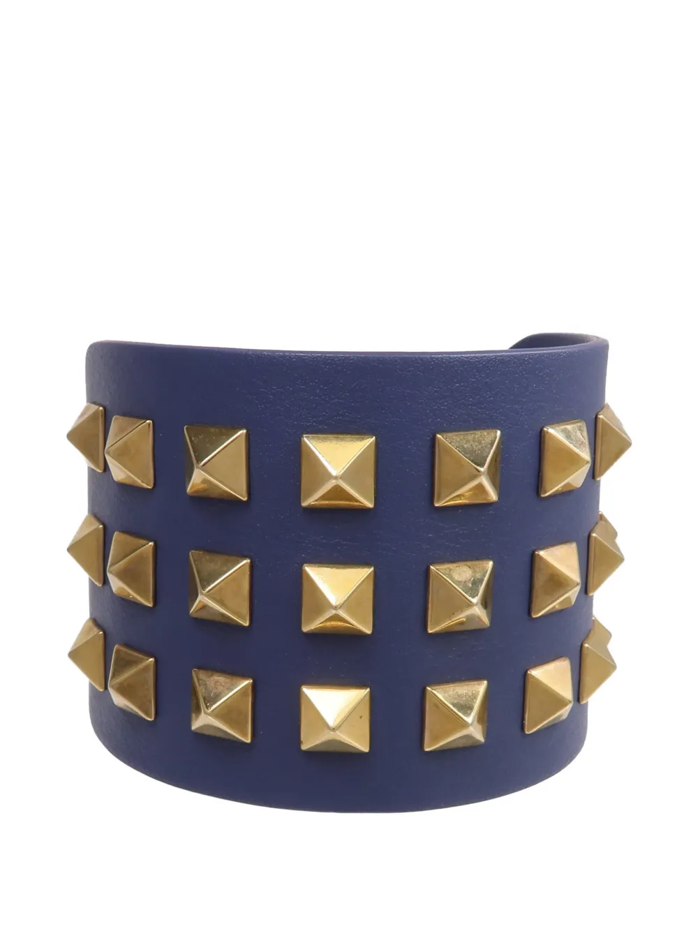 Pre-owned Valentino Garavani Rockstud Calfskin Leather Bracelet In Blue