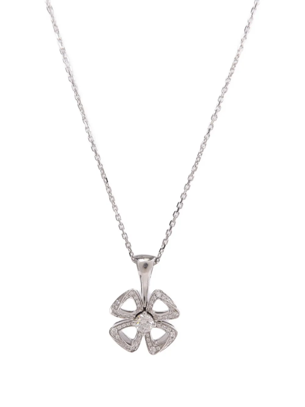Pre-owned Bvlgari Fiorever Diamond Necklace In Silver