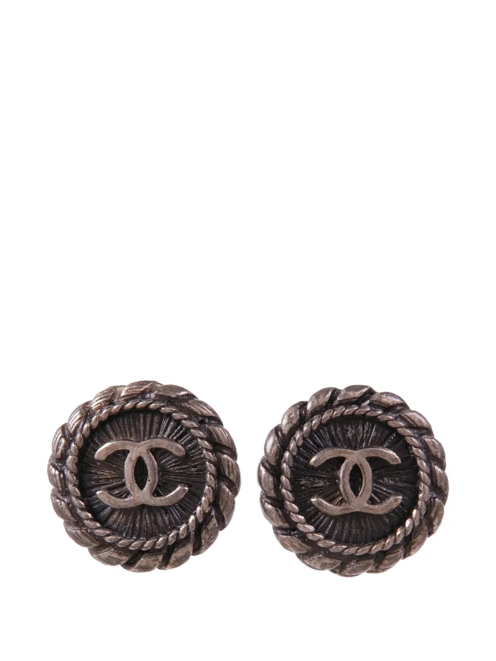 CHANEL Pre-Owned CC rope-trim earrings - Silver