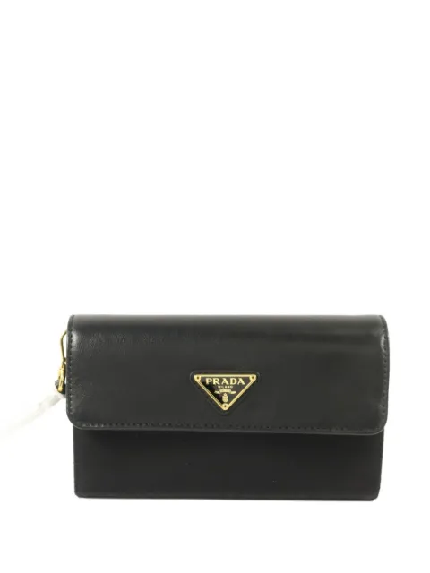 Prada Pre-Owned logo-plaque leather-trim clutch bag