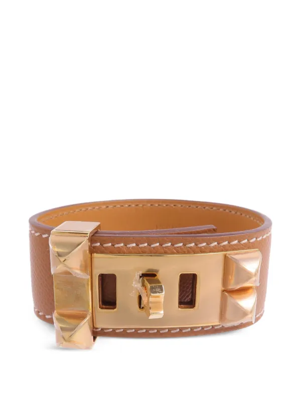 Hermès Pre-owned Collier De Chien Leather Bracelet in Gold