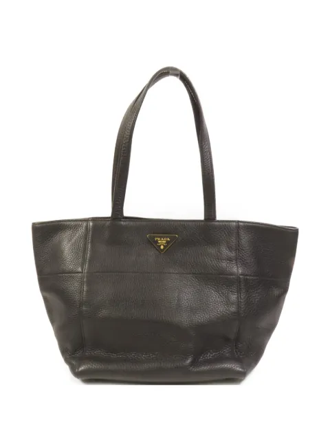 Prada Pre-Owned triangle logo leather tote bag