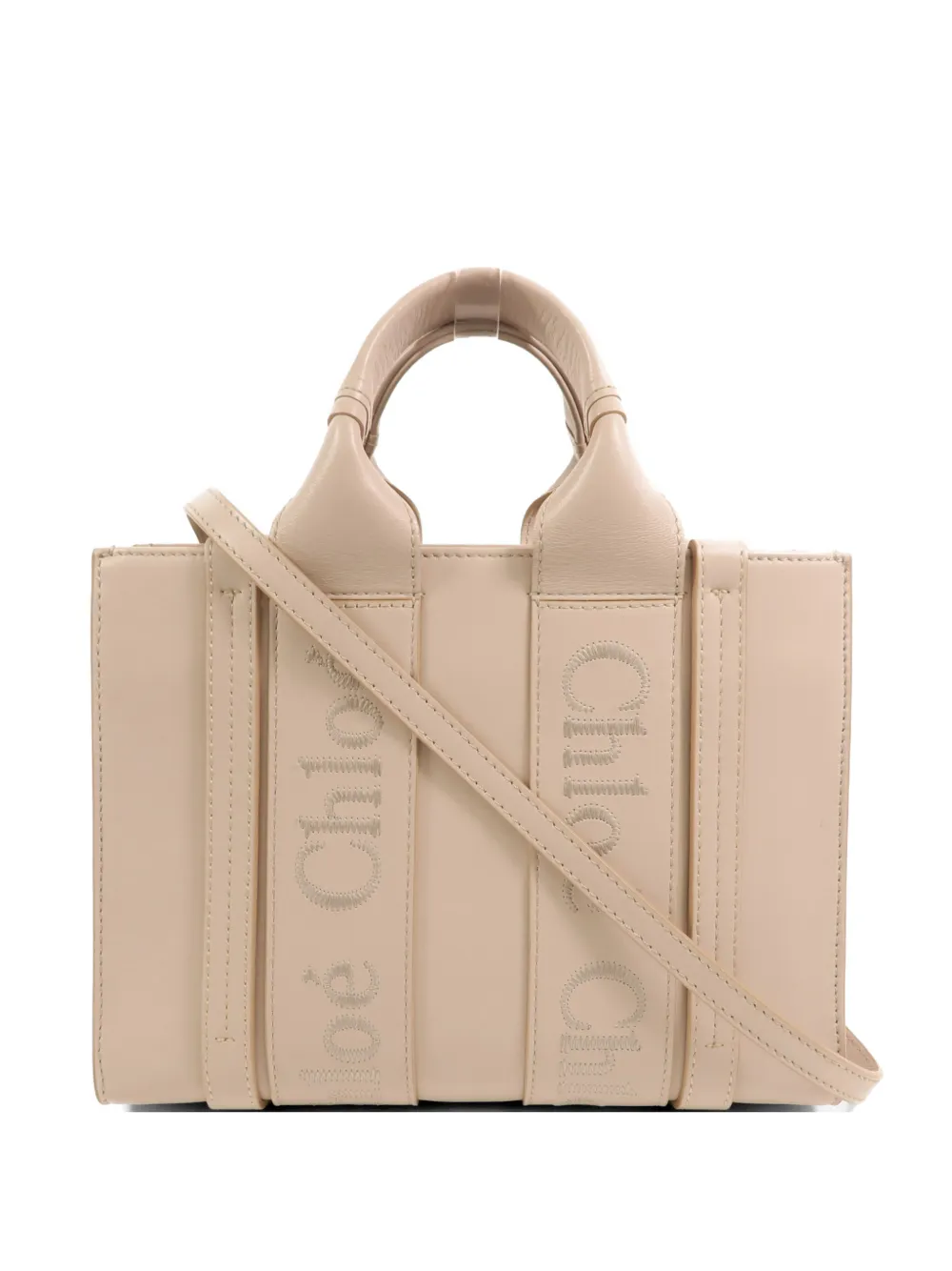 Pre-owned Chloé Woody Leather Tote Bag In Neutral