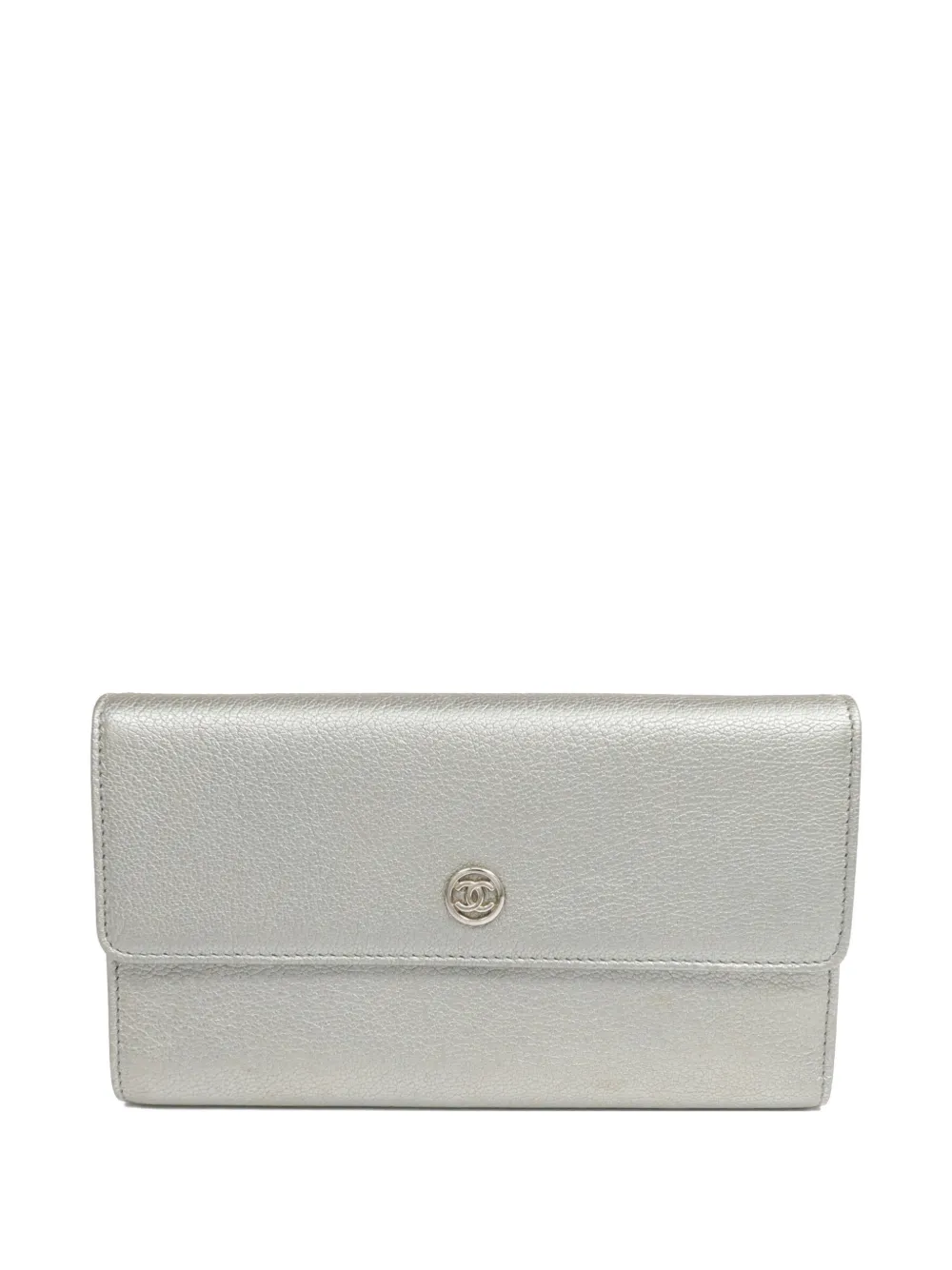 Pre-owned Chanel Cc Logo Long Wallet In Silver