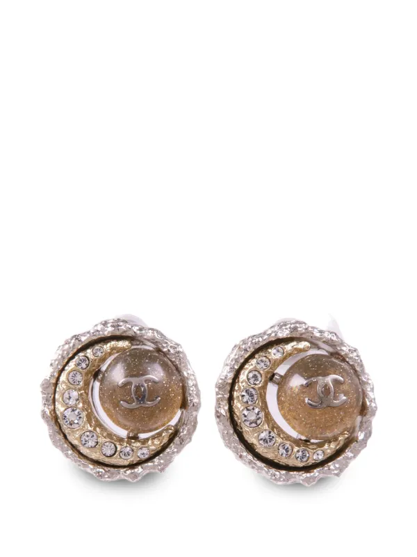 Chanel Pre-owned CC Crescent-moon Earrings in Silver