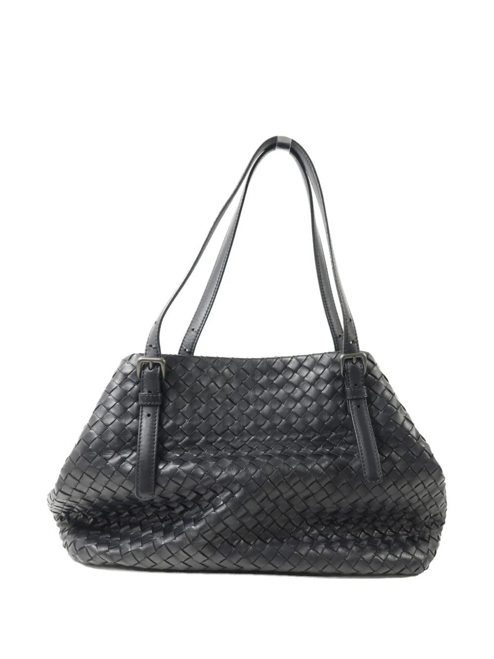 Pre-owned Bottega Veneta Intrecciato Buckle-detail Shoulder Bag In Black