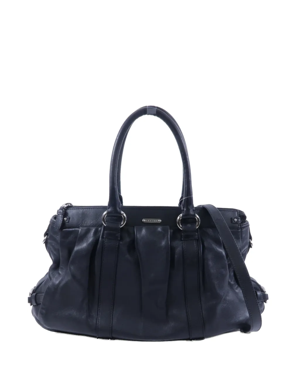 Pre-owned Celine Ruched Leather Shoulder Bag In Black