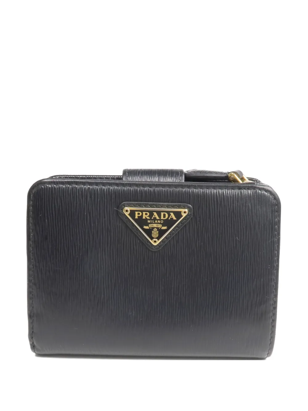 Pre-owned Prada Textured Leather Wallet In Black