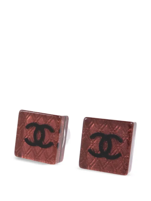 CHANEL Pre-Owned ココマーク スクエア ピアス | レッド | FARFETCH JP