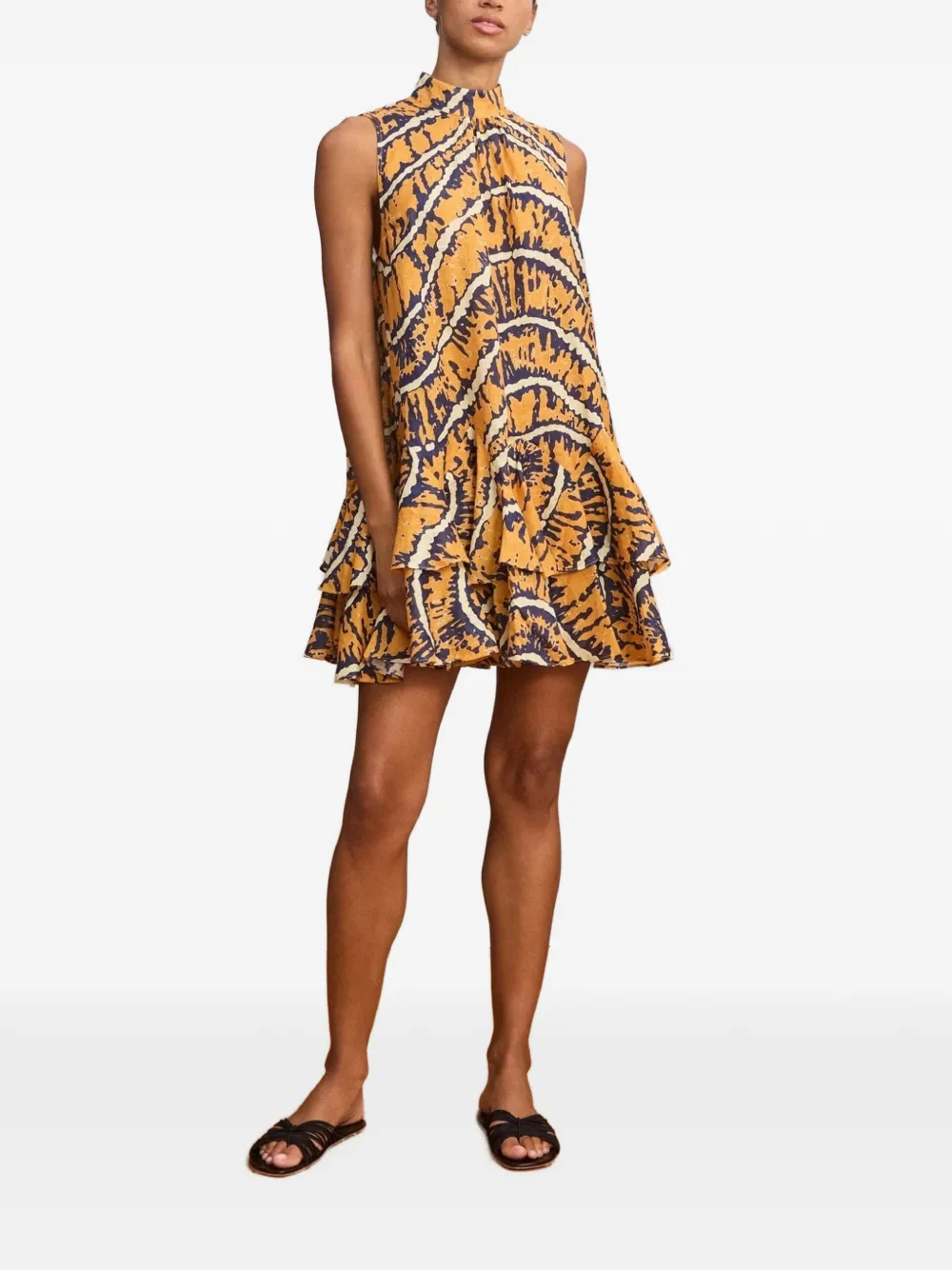 ALEMAIS Mini-jurk met ruches en abstracte print Oranje
