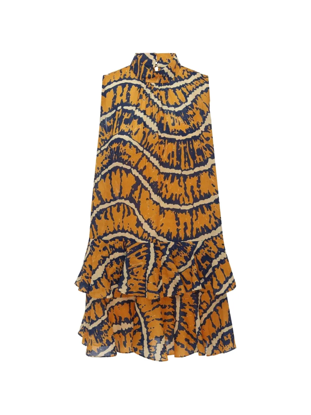 ALEMAIS tiered-ruffle abstract-print mini dress - Orange