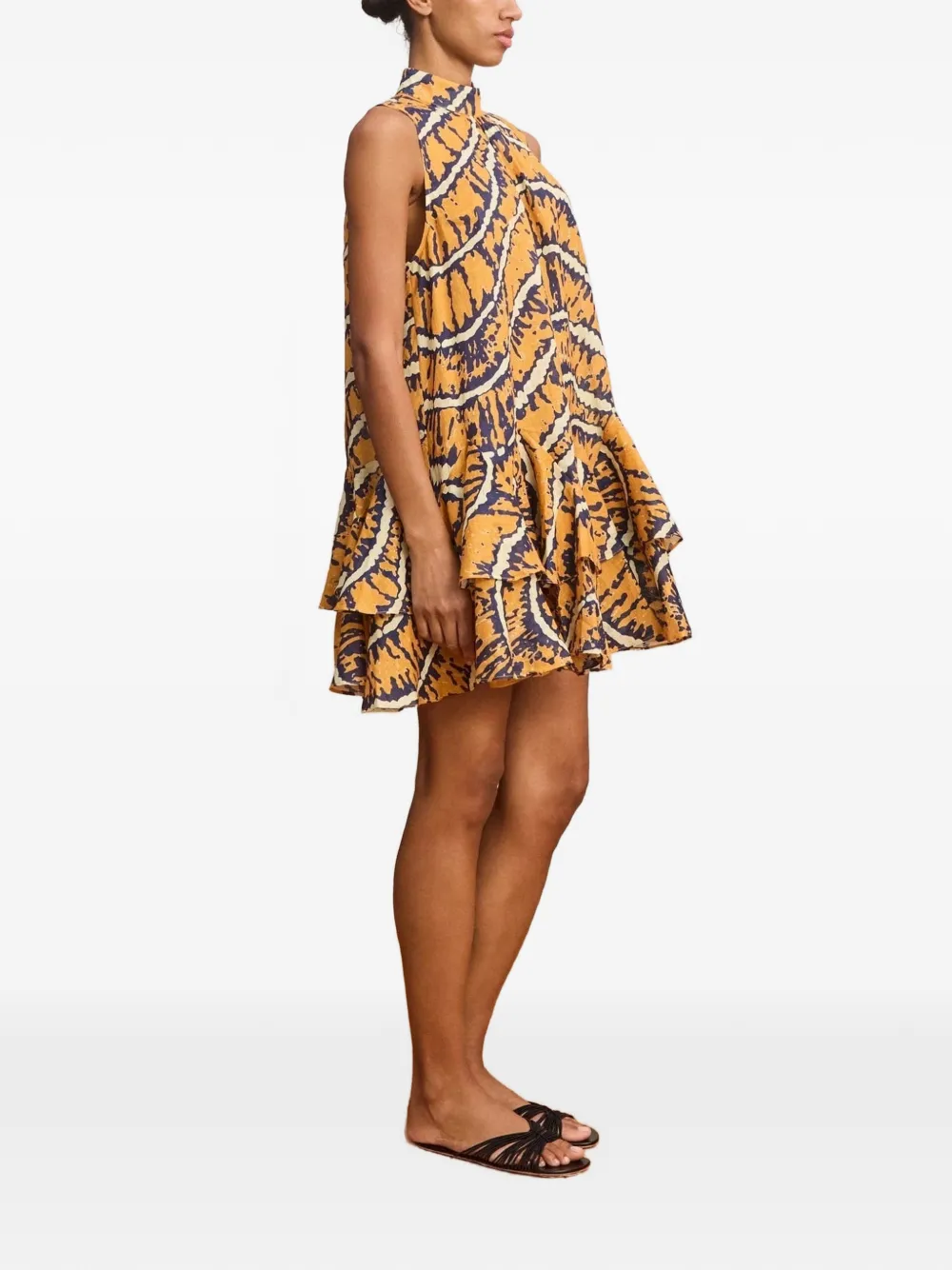 ALEMAIS Mini-jurk met ruches en abstracte print Oranje