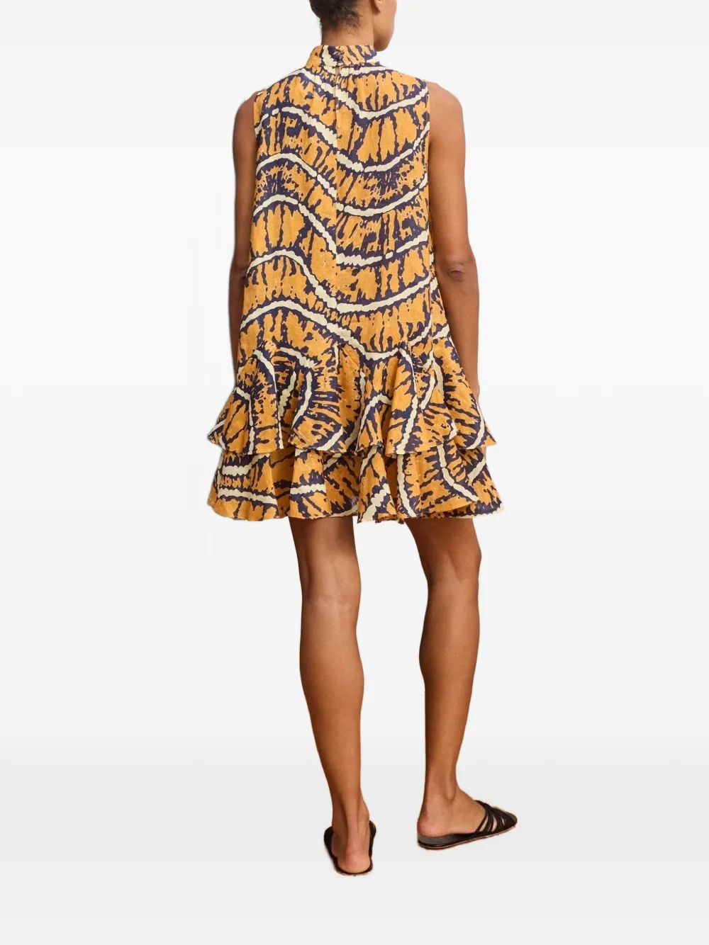 ALEMAIS Mini-jurk met ruches en abstracte print Oranje