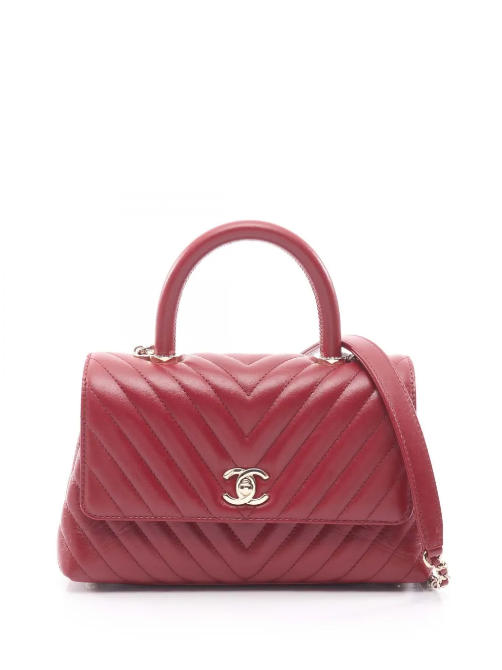 CHANEL Pre-Owned 2021-2026 Mini Chevron Lambskin Coco Top Handle Bag satchel - Rosso