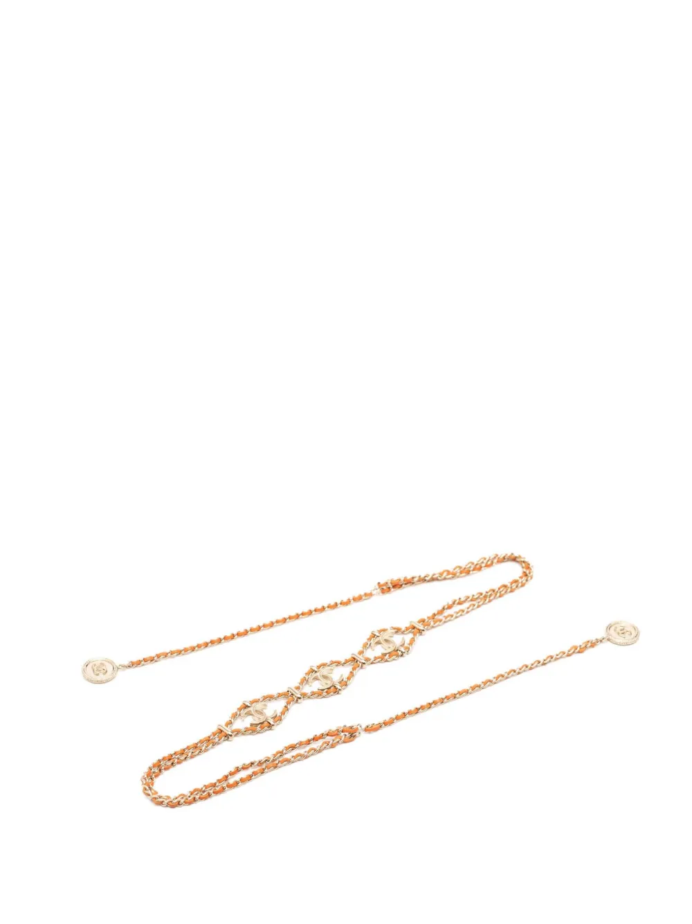 CHANEL Pre-Owned 2000-2025 CC Gold Plated Leather Woven Wrap Choker Necklace costume necklace - Oro